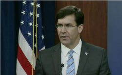 美国国防部长埃斯珀2020年5月5日见记者(美国国防部网站截图)