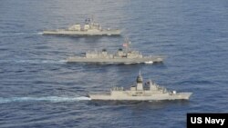 Tàu chiến Mỹ, Nhật, Úc tham gia tập trận ở Biển Đông, ngày 20/10/2020. (Courtesy Photo)