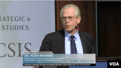 2018年11月9日,特朗普贸易顾问彼得·纳瓦罗在战略与国际研究中心发表讲话。(视频截图)