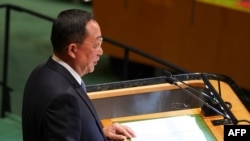 朝鲜外相李勇浩2018年9月29日在联合国大会上发言(法新社)