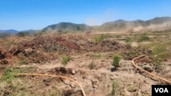 在津巴布韦的马佐威区,为了满足中国主导的采矿业务的扩张和一条新的输水管道的需要,一些百年老树被砍伐。(美国之音/伊诺斯·丹赫尔)