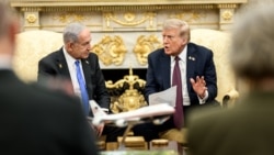 唐纳德·特朗普总统与以色列总理内塔尼亚胡在白宫椭圆形办公室举行的双边会晤中讨论美国提出的加沙和平计划。(2025年9月29日)