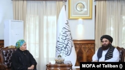 塔利班外长穆塔基与联合国副秘书长穆罕默德举行会谈。(2023年1月18日)