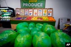 Semangka dan hasil bumi yang terbuat dari plastik, dipajang di toko instalasi seni plastik, yang menampilkan ribuan produk yang seluruhnya terbuat dari plastik bekas di Ann Arbor, Michigan, Selasa, 17 Januari 2023. (AP/Carlos Osorio)