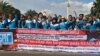 Sekitar 150an pekerja hari Selasa (24/1) berunjuk rasa di Monas, Jakarta, untuk menyampaikan tuntutan kepada pemerintah pasca kerusuhan yang terjadi di PT GNI Morowali, Sulawesi pada 14 Januari lalu. (Indra Yoga/VOA)