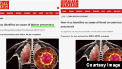 官媒《环球时报》英文版删改标题中的“武汉肺炎” (网络截图)