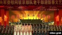 习近平出席慰问在京军队老干部的新春文艺演出。(视频截图)