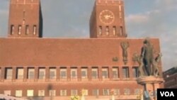 诺贝尔和平奖颁奖典礼举办地奥斯陆市政厅（美国之音方正拍摄）