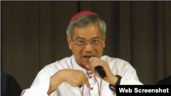 台湾主教团主席洪山川总主教2016年8月6日在台北主教公署就中梵关系发表看法。(YouTube视频截图)