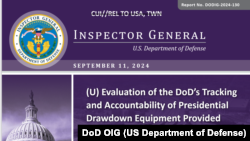 美国国防部监察长办公室发布《评估国防部对提供台湾‘总统提取’装备的追踪与问责》报告封面截图。(2024年9月11日,美国国防部监察长办公室报告封面截图)