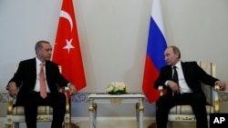 俄罗斯总统普京在圣彼得堡会晤土耳其总统埃尔多安(2016年8月9日)