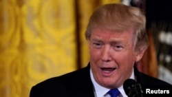川普2018年1月24日在白宫发表讲话(路透社)