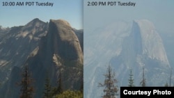 优胜美地国家公园半圆顶岩山失火前后对比(Courtesy photo)