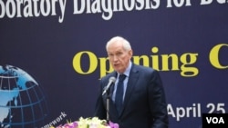 美国在台协会主席莫健2017年4月25日在美台国际研习营开幕式上讲话,支持台湾参加WHA. (申华 拍摄)