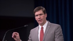 美国国防部长埃斯珀向媒体简报新冠病毒疫情(美国国防部2020年3月17日照片)