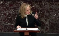 众议院弹劾经理人迪恩众议员在参议院举行的针对前总统特朗普的弹劾审判期间发言。(2021年2月10日)