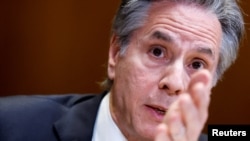 2023年3月22日,美国国务卿布林肯在国会参议院拨款委员会的一场听证会上。(路透社照片)