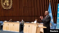 Tổng giám đốc Tổ chức Y tế Thế giới (WHO) Tedros Adhanom Ghebreyesus tham dự Đại hội đồng Y tế Thế giới (WHA) tại Geneva, Thụy Sĩ, ngày 24/5/2021.