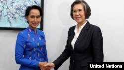 ဒေါ်အောင်ဆန်းစုကြည်နှင့် ကုလအထူးကိုယ်စားလှယ်သစ် တွေ့ဆုံ။ သတင်းဓာတ်ပုံ-United Nations Information Centre Yangon