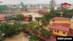 2019年夏天,西哈努克港遭受了前所未有的大水灾。据当地一些非政府组织表示,这与中国人在这里大量而迅速的开发有很大的关系。(图片来自非政府组织“达邦树荫”提供的视频)