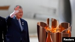 2020东京奥运组委会主席森喜朗在日本北部宫城县奥运火炬抵达仪式上。(2020年3月20日)