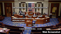美国国会众议院星期二(1月12日)通过决议案,要求副总统彭斯和内阁启用宪法第25项修正案第四条款罢免特朗普总统。