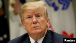 美国总统川普在白宫参加与州长们举行的工作午餐(2018年6月21日)