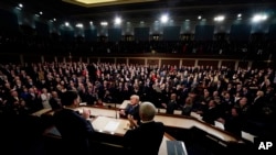 川普2018年1月30日在国会发表国情咨文(美联社)