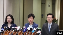 2019年6月10日上午香港特区行政长官林郑月娥举行记者会谈逃犯条例修法与凌晨时警民对峙事件 (美国之音记者申华拍摄)