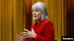 资料照片:加拿大卫生部长帕蒂·哈伊杜在加拿大议会就新冠病毒疫情发表讲话(2020年5月20日)