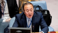 中国常驻联合国代表张军2021年9月23日在联合国安理会上发言(路透社)