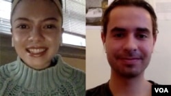 由左至右:芝加哥大学学生艾薇塔·达菲(Evita Duffy),芝加哥大学学生克拉克·科瓦克斯(Clark Kovacs) 接受美国之音采访截图