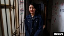 被拘留维权律师王全璋的妻子李文足在北京(2018年4月12日)。