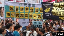 香港泛民多个政党和团体周六声援铜锣湾书店店长林荣基(美国之音海彦拍摄)