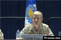 第三舰队司令泰森中将2017年2月22日在海军西部会议上发言 (美国国防部视频截图)