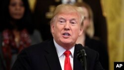 特朗普总统在白宫谈论土制炸弹被寄给奥巴马、克林顿等民主党名人事件。(2018年10月24日)