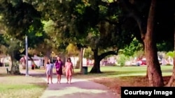 外国人在美产子并不违法,但是,从业人员为了商机而钻制度漏洞使得该行为灰色化。图为加州洛杉矶某公园内散步的中国孕妇。(照片由读者提供)