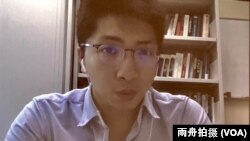 香港岭南大学政治学助理教授袁玮熙(Samson Yuen) 在南加大美中研究所主办的香港“反送中”运动专题讨论会上