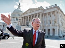 美国参议院共和党领袖麦康奈尔在国会大厦外面(2013年7月23日)