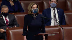 美国国会众议院议长佩洛西(House Speaker Nancy Pelosi, D-CA)2021年1月13日在院会发言,支持弹劾特朗普总统。