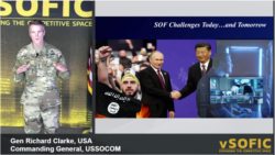 美军特种部队司令部司令克拉克上将(General Richard Clarke)2020年5月12日在一个论坛上讲话（NDIA提供）