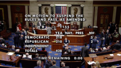 众议院2021年12月8日以428票赞成、1票反对的表决结果通过《防止强迫维吾尔人劳动法》。(院会视频截图)