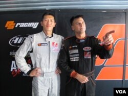 车手王日升和奥尔森在珠海为儿童慈善基金代言(2013年9月15日)