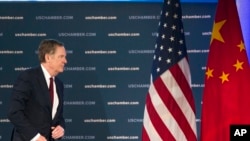 美国贸易代表莱特希泽2018年5月1日出席一场有关美中贸易问题的讨论会（美联社）