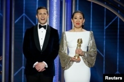 女演员吴珊卓(右)和演员安迪·萨姆伯格