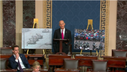 在参议院全院即将无异议通过《香港人权与民主法案》之际,来自佛州的共和党参议员斯科特在院会致词。(2019年11月19日)