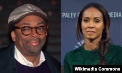 非洲裔美国演员史派克·李(左)和贾达·萍克·史密斯(右)