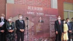 台湾立法院长游锡堃与捷克参议院议长维特奇2020年9月1日联合举行记者会(美国之音张永泰拍摄)