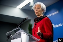 2015年4月9日国际货币基金组织(IMF)总裁克里斯蒂娜·拉加德在华盛顿大西洋理事会