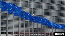 欧洲联盟旗帜飘扬在位于比利时布鲁塞尔的欧洲委员会总部。(2020年6月5日)